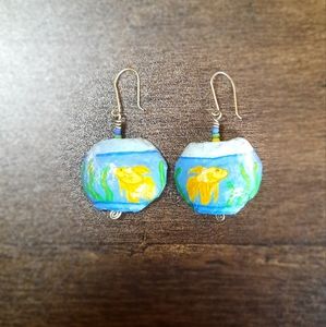 SOLD Hand painted fish in fishbowl earrings